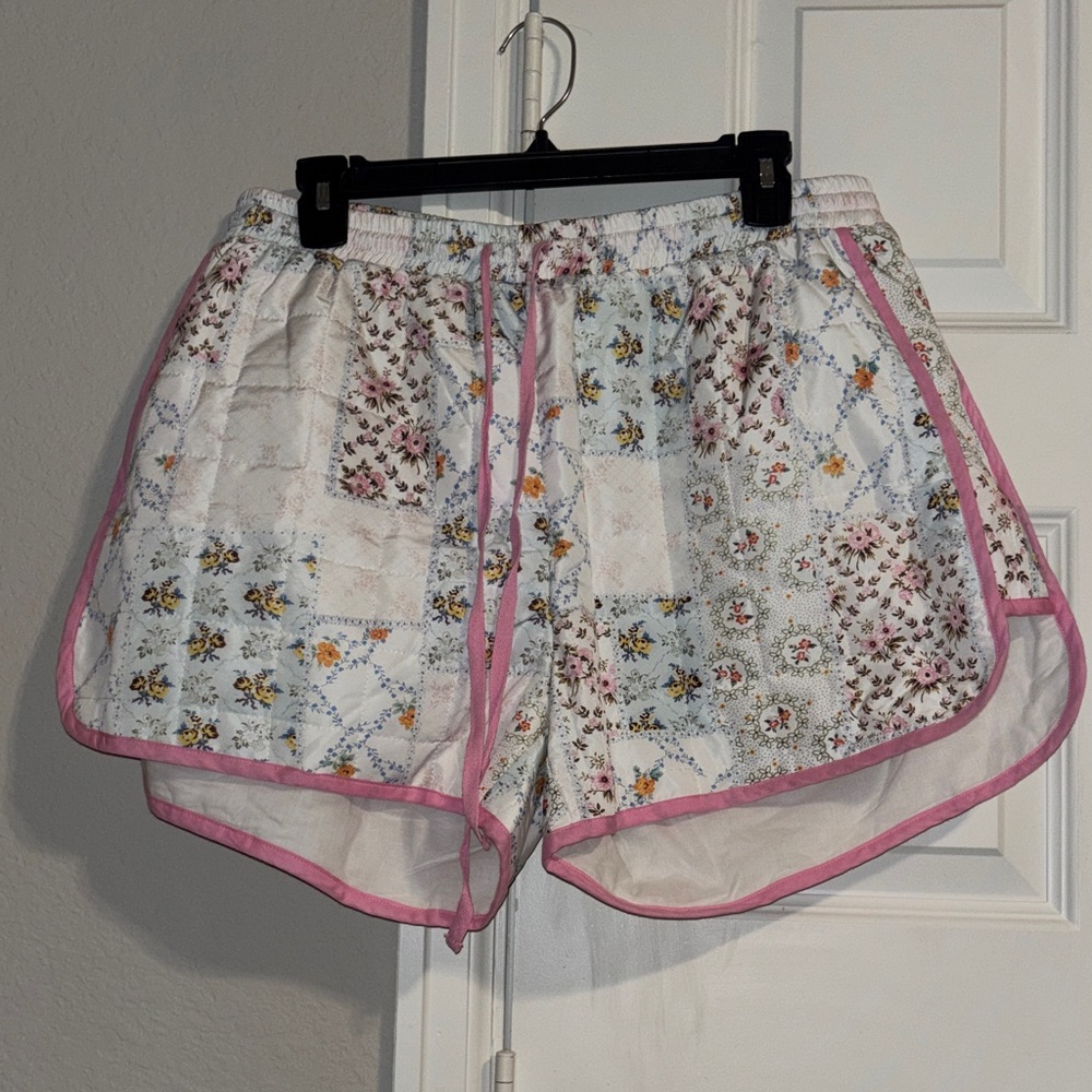 Women’s Floral Patchwork Lounge Shorts - Pink Trim. 💕 vest sold separately